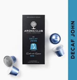 Aroma Club - Nespresso Compatible Capsules (120 St.) - No. 5 Decaf John - Intensiteit 3/5 - Decaf - 100% Aluminium Koffiecups -Koffiebenodigdheden Winkel 1149x1200