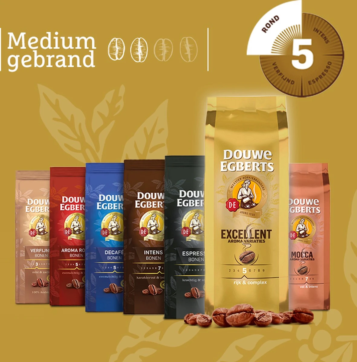 Douwe Egberts Excellent Gold Koffiebonen - 4 X 500 Gram 8 Douwe Egberts Excellent Gold Koffiebonen - 4 X 500 Gram - Afbeelding 6