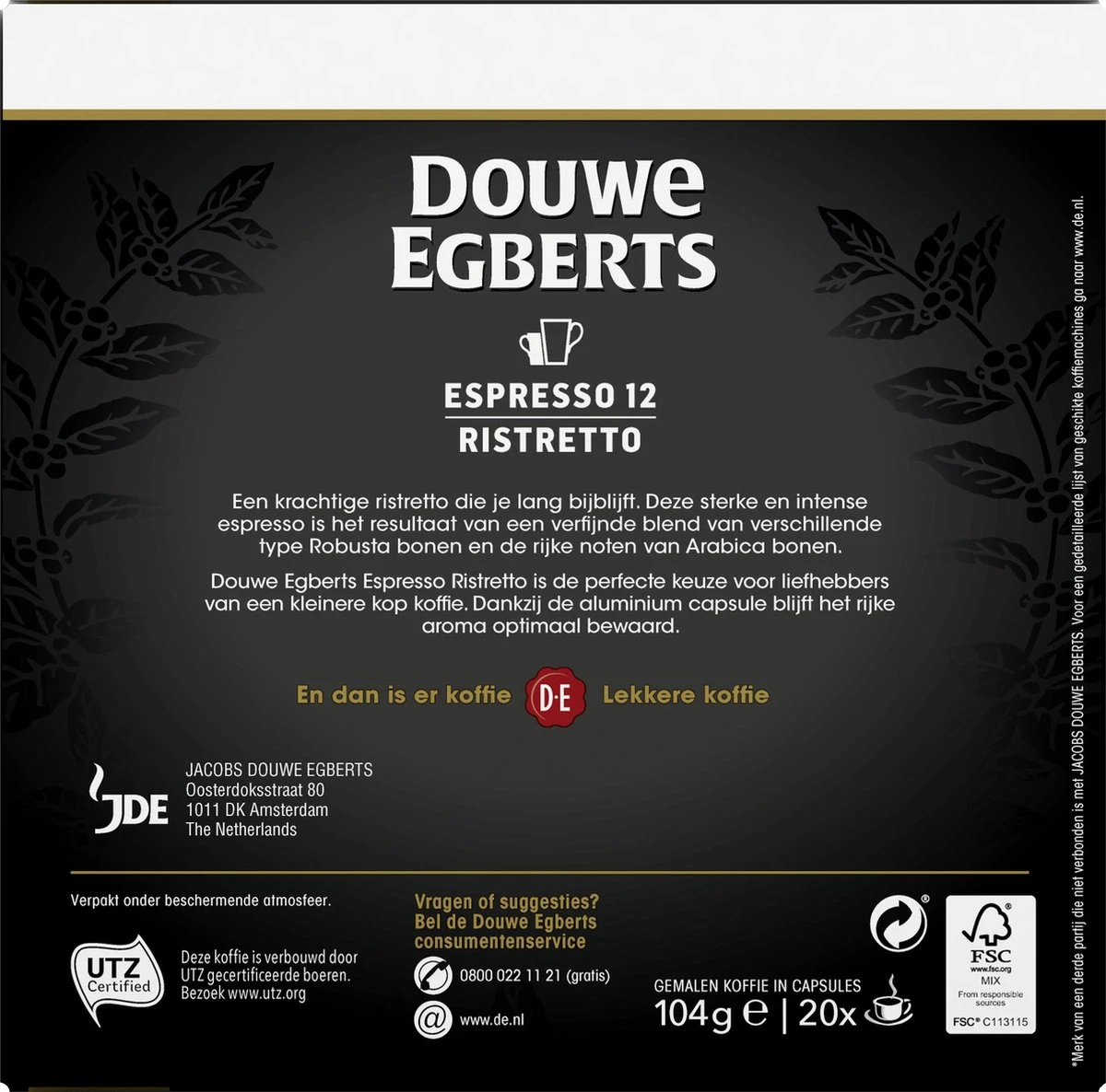 Douwe Egberts Espresso Ristretto (12) - 10 X 20 Koffiecups 5 Douwe Egberts Espresso Ristretto (12) - 10 X 20 Koffiecups - Afbeelding 3