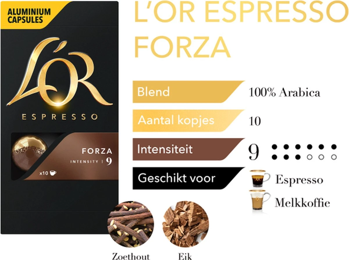 L'OR Espresso Forza Koffiecups - Intensiteit 9/12 - 10 X 10 Capsules 7 L'OR Espresso Forza Koffiecups - Intensiteit 9/12 - 10 X 10 Capsules - Afbeelding 5
