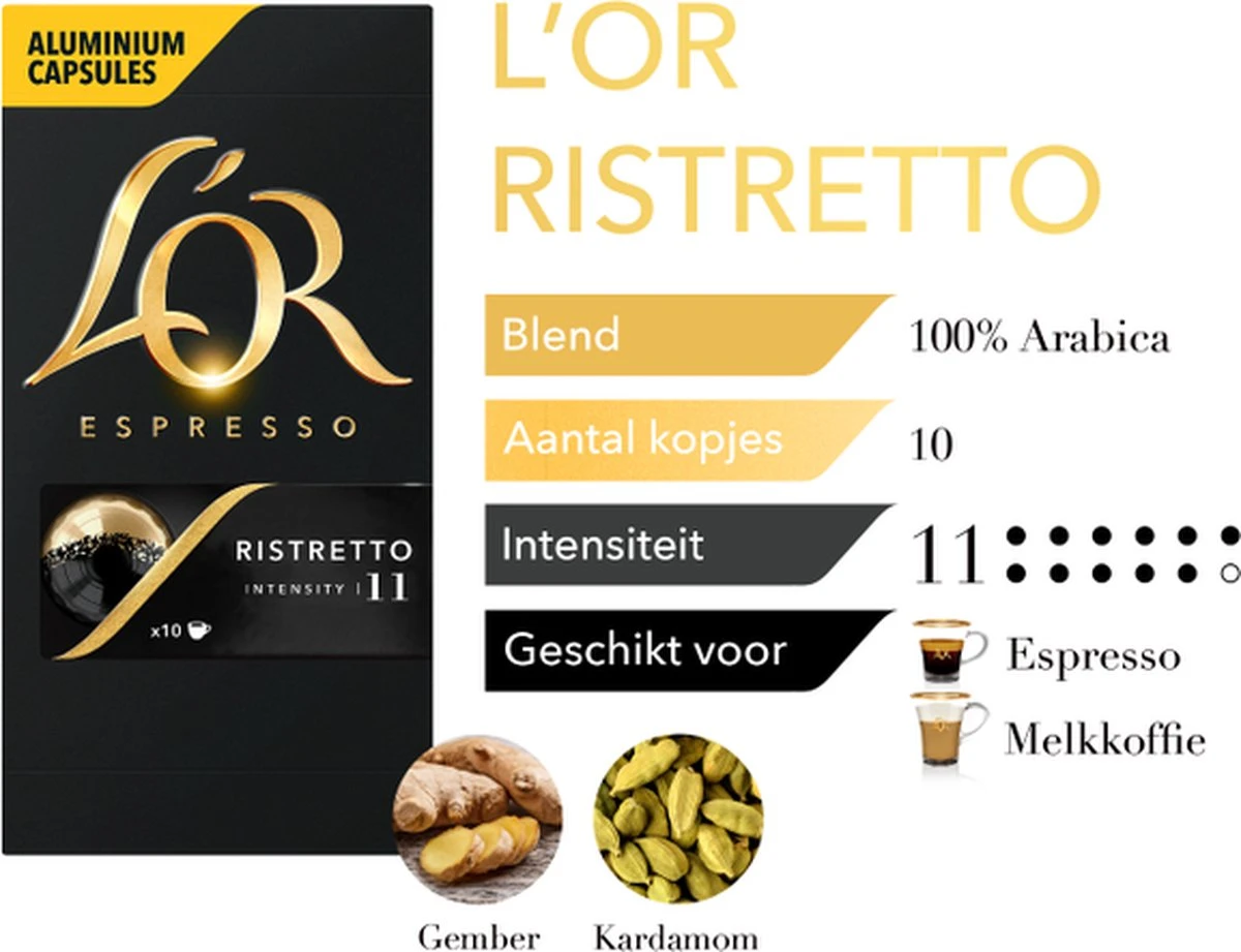L'OR Espresso Ristretto (11) - 10 X 10 Koffiecups 8 L'OR Espresso Ristretto (11) - 10 X 10 Koffiecups - Afbeelding 6