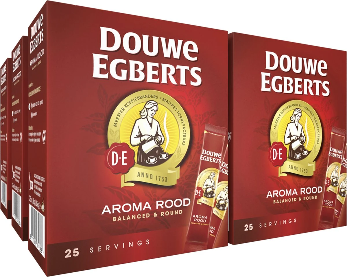Douwe Egberts Aroma Rood Sticks Oploskoffie - 6 X 25 Zakjes 3 Douwe Egberts Aroma Rood Sticks Oploskoffie - 6 X 25 Zakjes