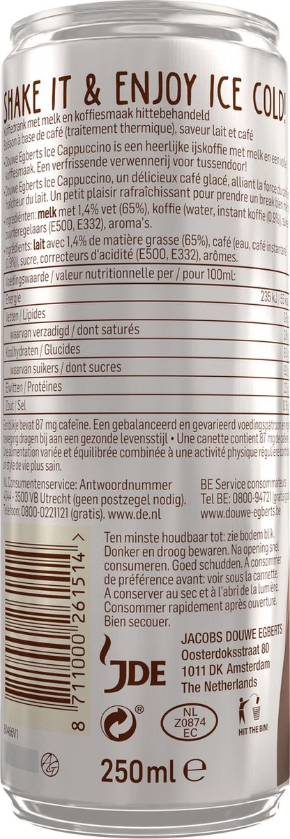 Douwe Egberts Ice Cappuccino IJskoffie - 12 X 250 Ml 4 Douwe Egberts Ice Cappuccino IJskoffie - 12 X 250 Ml - Afbeelding 2